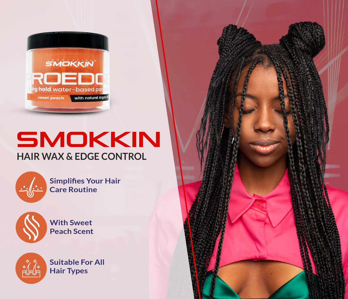 Smokkin Pro Edge Hair Styling Gel - Alcohol-Free, Water-Based Pomade with Strong Hold & Argan Oil - No Flakes, Edge Control, Twist & Braid Gel for Men Beauty & Personal Care INNOVATION SMOKKIN