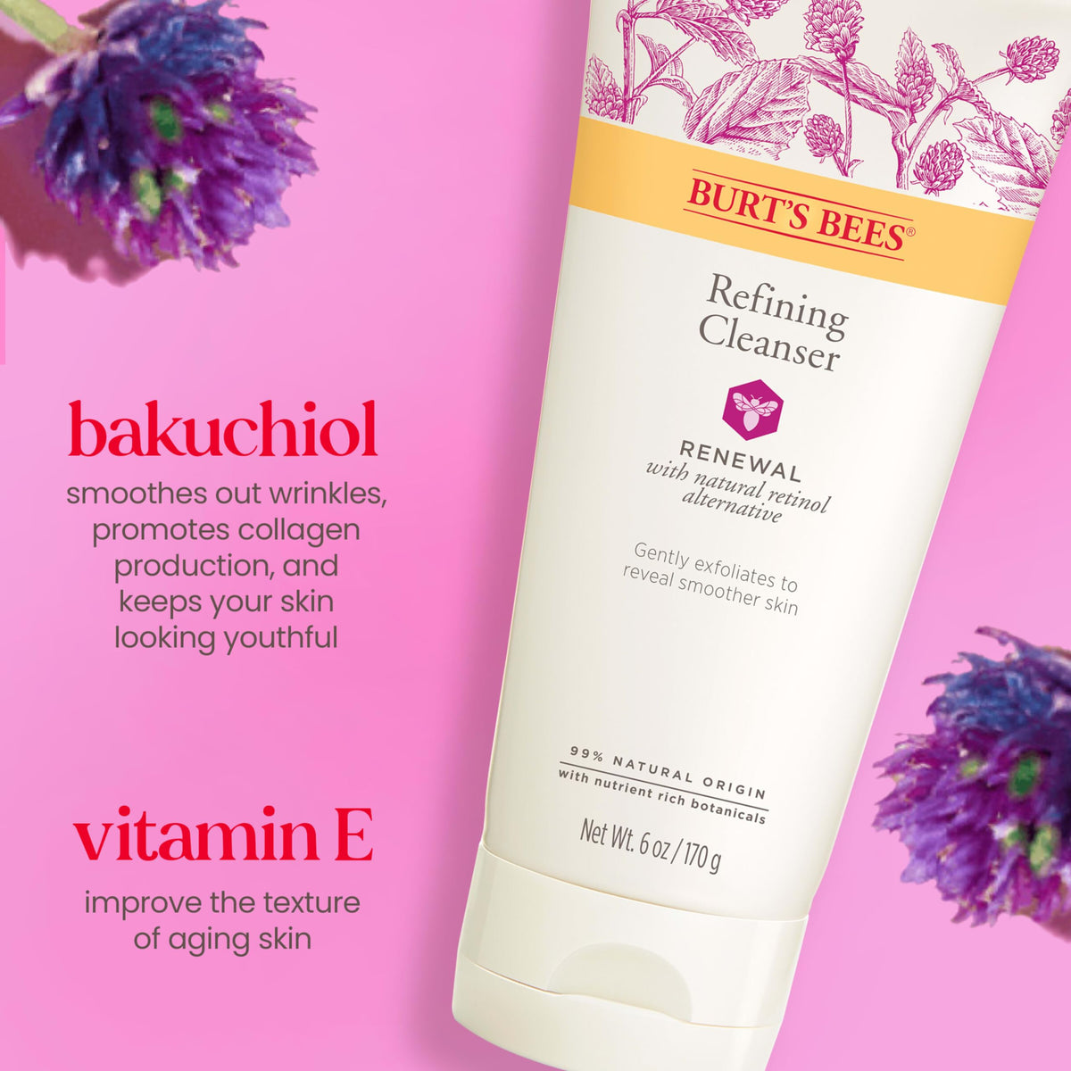 Burt's Bees Renewal Refining Cleanser with Bakuchiol Natural Retinol Alternative, 6 Oz (Package May Vary) Beauty & Personal Care Burt's Bees