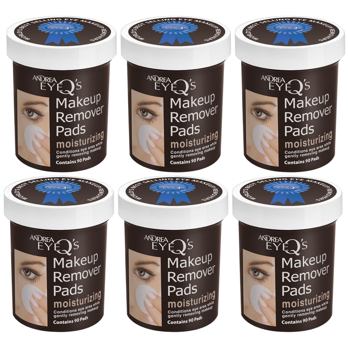 Andrea Eye Q's Moisturizing Eye Makeup Remover Pads, 65 Count (Pack of 6)