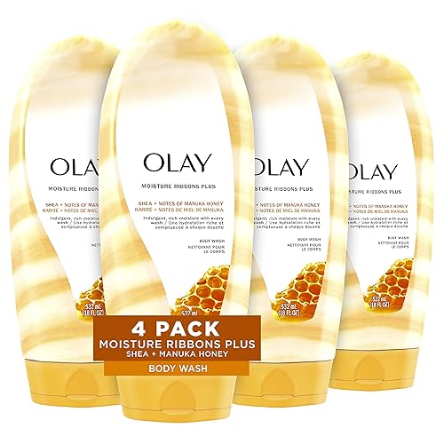 Body Wash by Olay, Moisture Ribbons Plus Shea + Manuka Honey Body Wash, 18 fl oz (Pack of 4) Beauty & Personal Care Olay