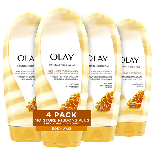 Body Wash by Olay, Moisture Ribbons Plus Shea + Manuka Honey Body Wash, 18 fl oz (Pack of 4) Beauty & Personal Care Olay
