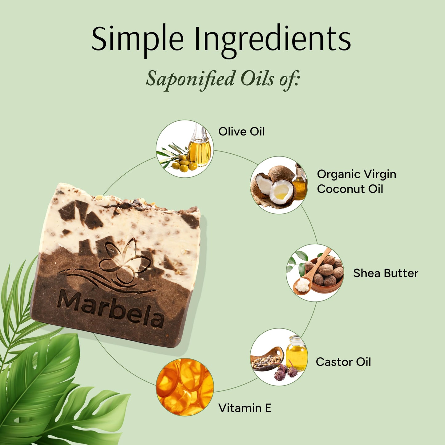 Marbela Cosmetics Chocolate Chunk Handmade Soap Bar - Made in USA, Vegan Friendly, Palm Oil Free, Natural Bar Soap - Gentle Face & Body Soap for Daily Beauty & Personal Care Marbela