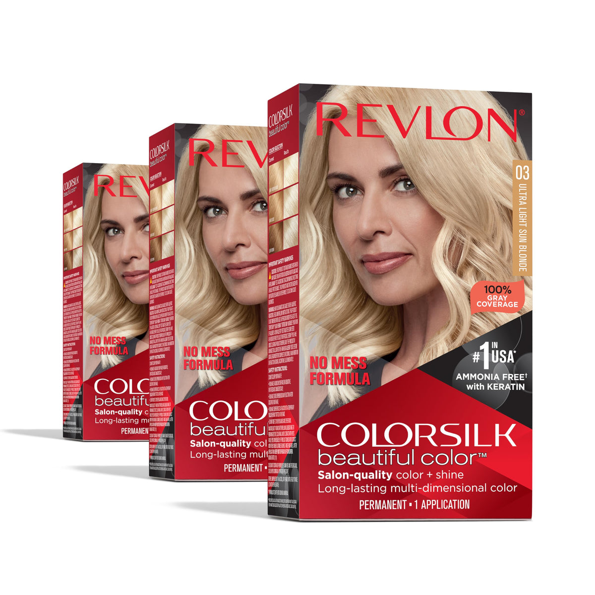 Revlon Colorsilk Beautiful Color Permanent Hair Color, (OLD VERSION) 03 Ultra Light Sun Blonde (Pack of 3) Beauty & Personal Care REVLON