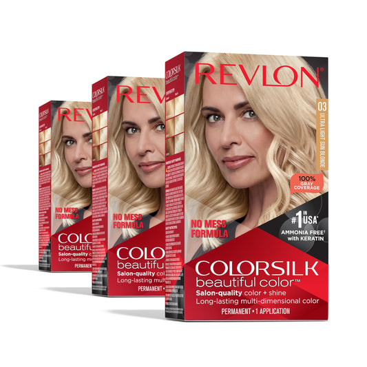 Revlon Colorsilk Beautiful Color Permanent Hair Color, (OLD VERSION) 03 Ultra Light Sun Blonde (Pack of 3) Beauty & Personal Care REVLON
