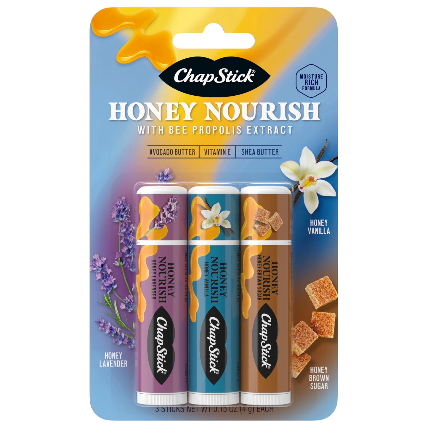 ChapStick Lip Balm Honey Nourish, Moisturizing Formula with Shea Butter and Avocado Butter, Vitamin E, Flavors Lavender, Vanilla, Brown Sugar, 3CT Beauty and Personal Care ChapStick