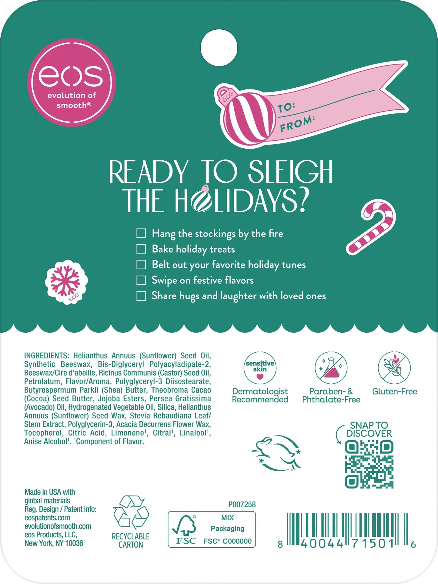 eos Holiday 24H Moisture Mini Super Balm Set, Sugar Plum Spritz, Candy Cane Swirl, Iced Sugar Cookie, Limited Edition Lip Care, Stocking Stuffers Beauty and Personal Care eos