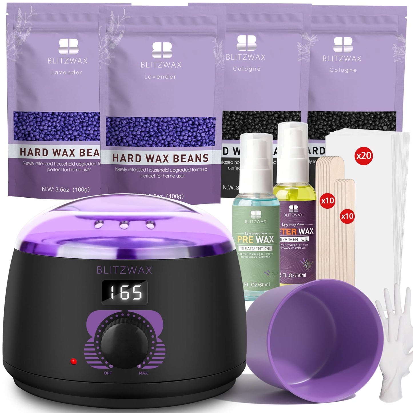 BLITZWAX Brazilian and Bikini Waxing Kit for Women, Hard Wax Warmer for Face, Legs and Body, At Home Hair Removal Kit, Beginner Friendly, Digital Fast Beauty and Personal Care BLITZWAX