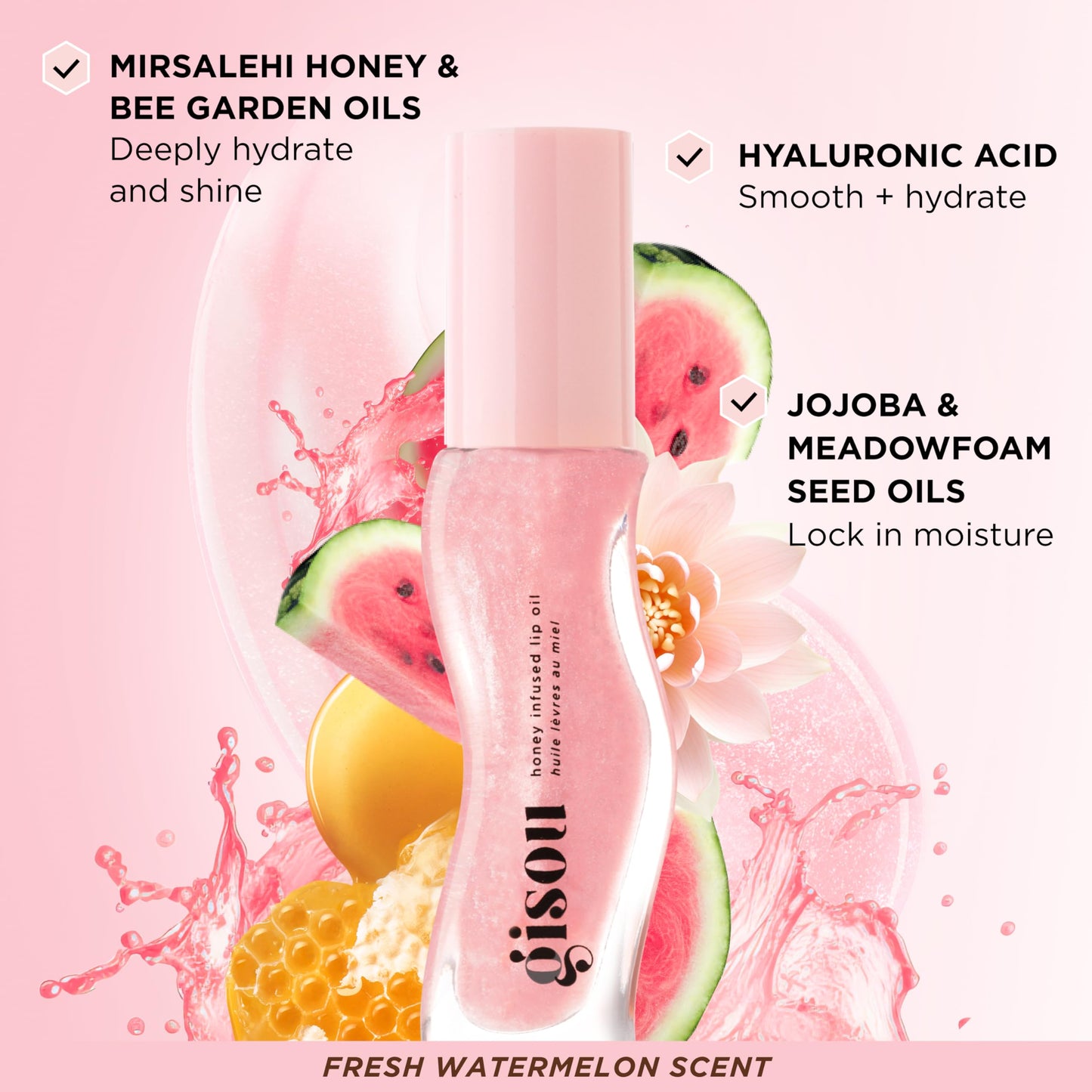 Gisou Honey Infused Lip Oil - Hydrating & Glossy Lip Oil with Mirsalehi Honey & Jojoba Seed Oil, Non-Sticky Shine, Watermelon Sugar, 0.27 Fl Oz Beauty and Personal Care Gisou