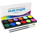 Blue Squid PRO Professional Face Painting Kit - 12 Color Palette with 2 Brushes, Face & Body Paint Kits for Adults & Kids - Safe & Washable SFX Makeup Beauty & Personal Care Blue Squid