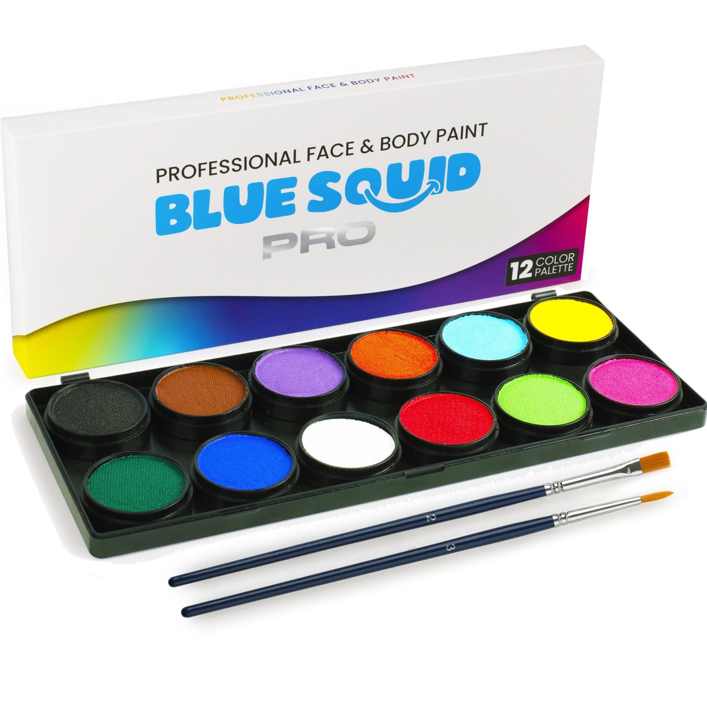 Blue Squid PRO Professional Face Painting Kit - 12 Color Palette with 2 Brushes, Face & Body Paint Kits for Adults & Kids - Safe & Washable SFX Makeup Beauty & Personal Care Blue Squid