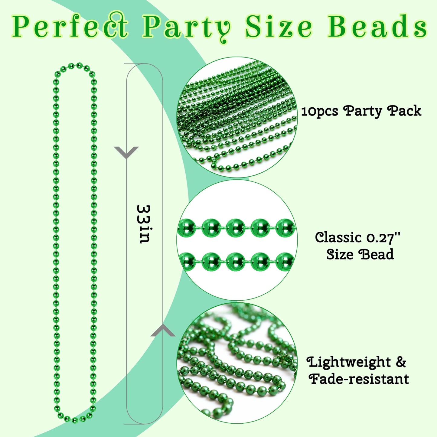 St Patricks Day Accessories Green Face Glitter & 10 PCS 7mm 33’ St Patricks Day Decorations Green Beaded Necklace Set, Christmas Glitter for Hair Beauty & Personal Care faglowmify