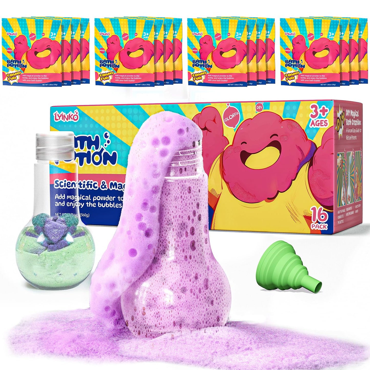 Bath Bomb Potions, 16 Pack Fizzy Bubble Bath Explosions, Cool Foam and Bubble Science Beaker for Bath, Fun Science & Magical Bath Time Buddy… Beauty & Personal Care LYINKO
