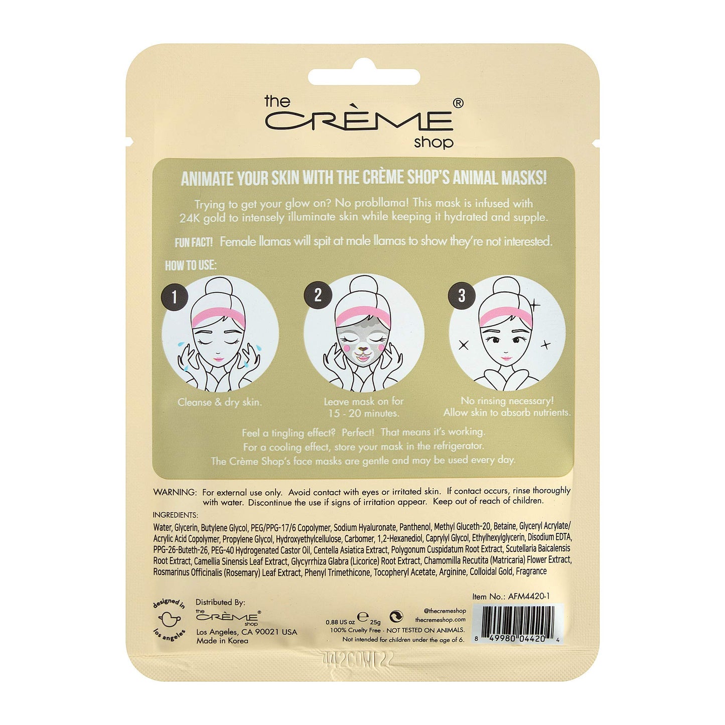 The Crème Shop Animal Sheet Mask, Korean, Hydrating, Collagen, Vitamin C, Anti-Aging - Pack of 3 (Llama) Beauty & Personal Care The Crème Shop
