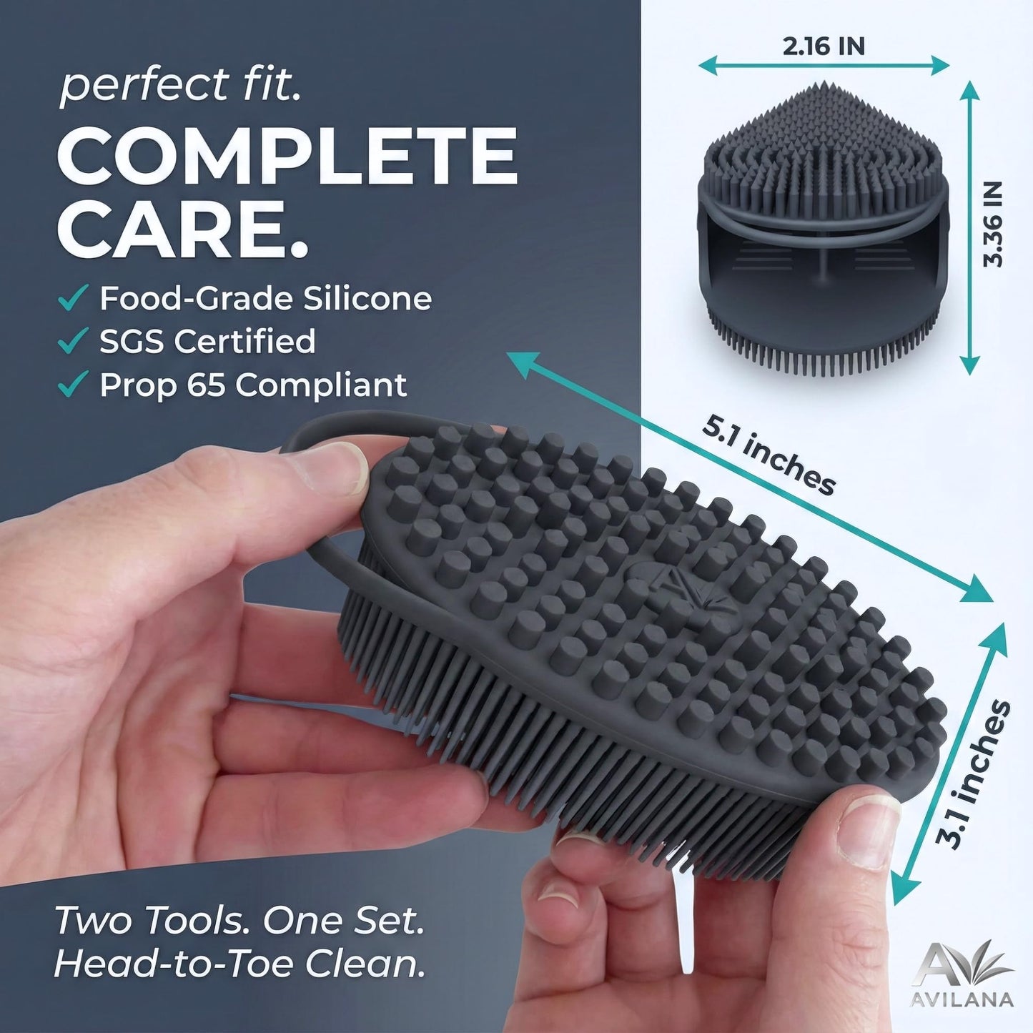 Avilana Premium Body Scrubber and Face Brush Set - Trusted Since 2017 - SGS Certified Silicone 2-in-1 Shower Kit, Dual Sided Gentle Exfoliating Loofah Beauty & Personal Care Avilana
