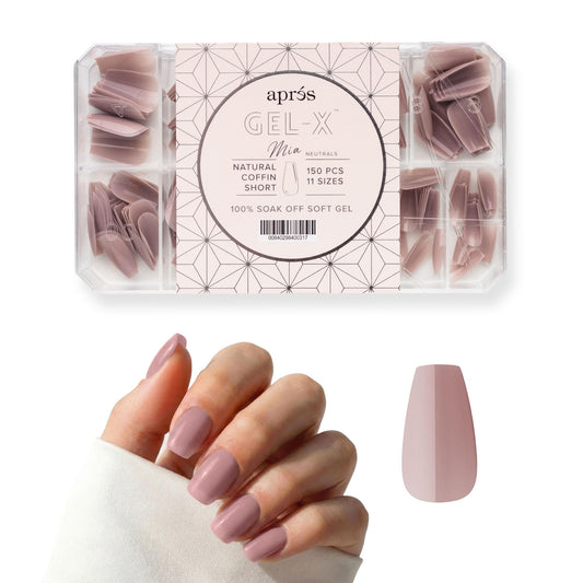 Apres Neutrals Gel-X Mia Box Of Press On Nails, 11 Sizes 00-9, Soft Gel Nail Tip Box (150pcs) (Natural Coffin Short, 150pcs)