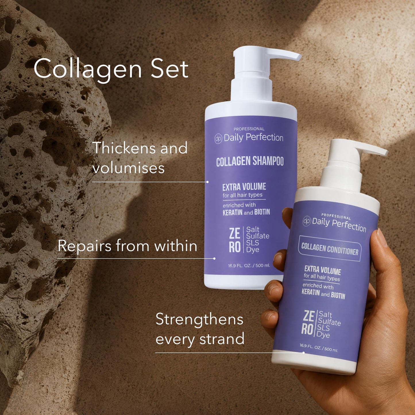 Daily Perfection Collagen Shampoo and Conditioner Set - Extra Volume Hair Care Duo with Biotin and Keratin for All Hair Types - Salt, Sulfate Beauty & Personal Care Daily Perfection