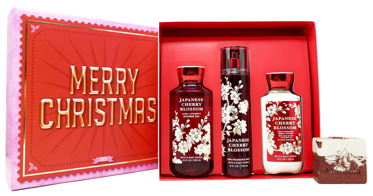 Bath & Body Works Japanese Cherry Blossom - Gift Box Set - Fine Fragrance Mist, Shower Gel and Body Lotion With a Cherry On Top Soap. Beauty and Personal Care Bath & Body Works