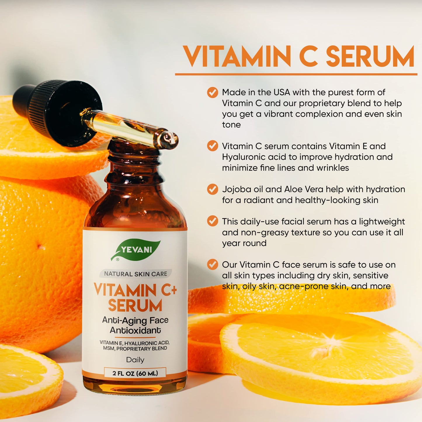 YEVANI 100% Pure Vitamin C Serum for Face with Hyaluronic Acid, Eye Area, Dark Spots, Anti Aging, Hydrating Skin Care with Vitamin E, Aloe Vera Beauty & Personal Care YEVANI