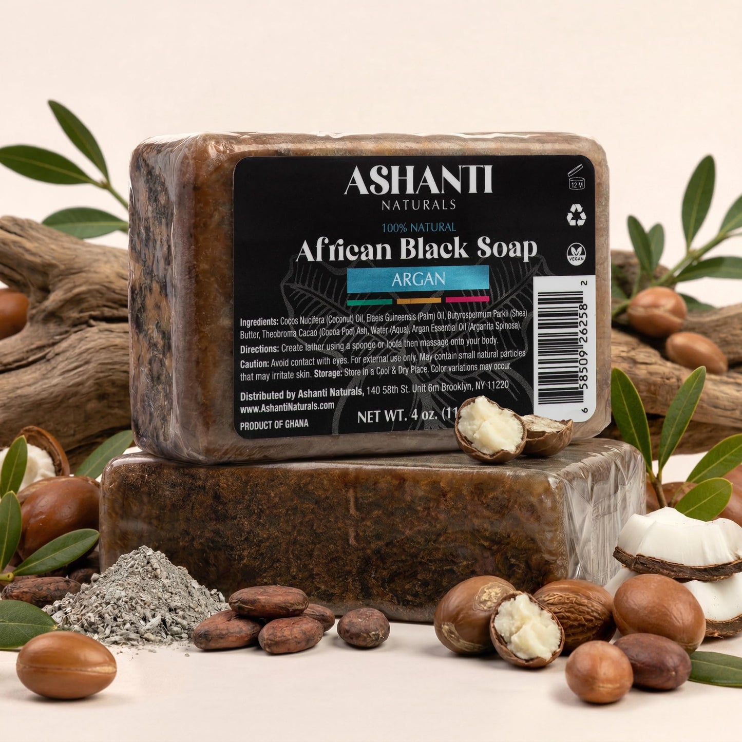 Ashanti Naturals African Black Soap Bar | Scented Natural Black Soap with Raw Shea Butter and Coconut Oil - 2pk 4oz Bars (Argan) Beauty & Personal Care Ashanti Naturals
