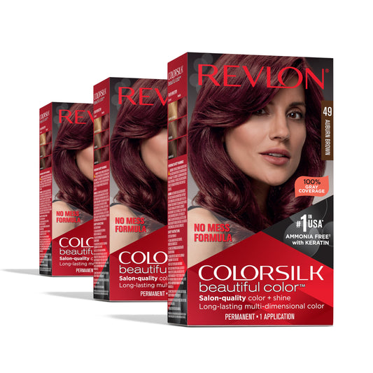 Revlon Colorsilk Beautiful Color Permanent Hair Color, (OLD VERSION) 49 Auburn Brown (Pack of 3) Beauty & Personal Care REVLON