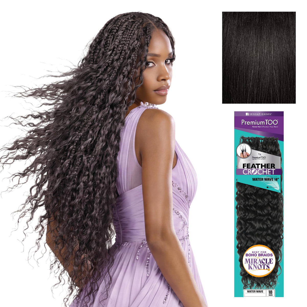 Sensationnel PremiumToo Feather Crochet Braids-Water Wave,18in, 1B OFFBLACK