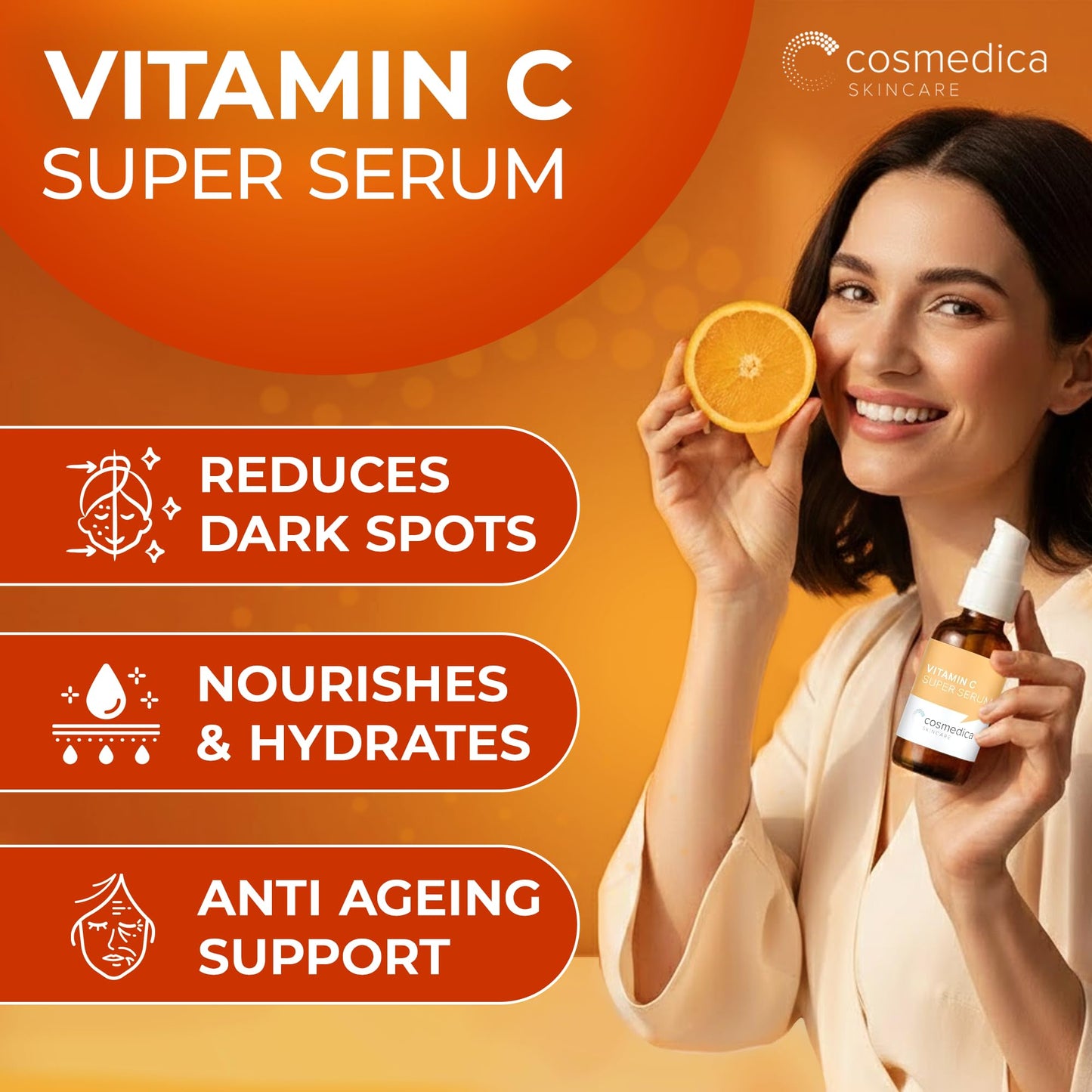 Cosmedica Vitamin C Serum for Face with Hyaluronic Acid & Vitamin E - Brightening Anti-Aging Serum for Dark Spots, Fine Lines & Wrinkles, Lightweight Beauty & Personal Care Cosmedica Skincare