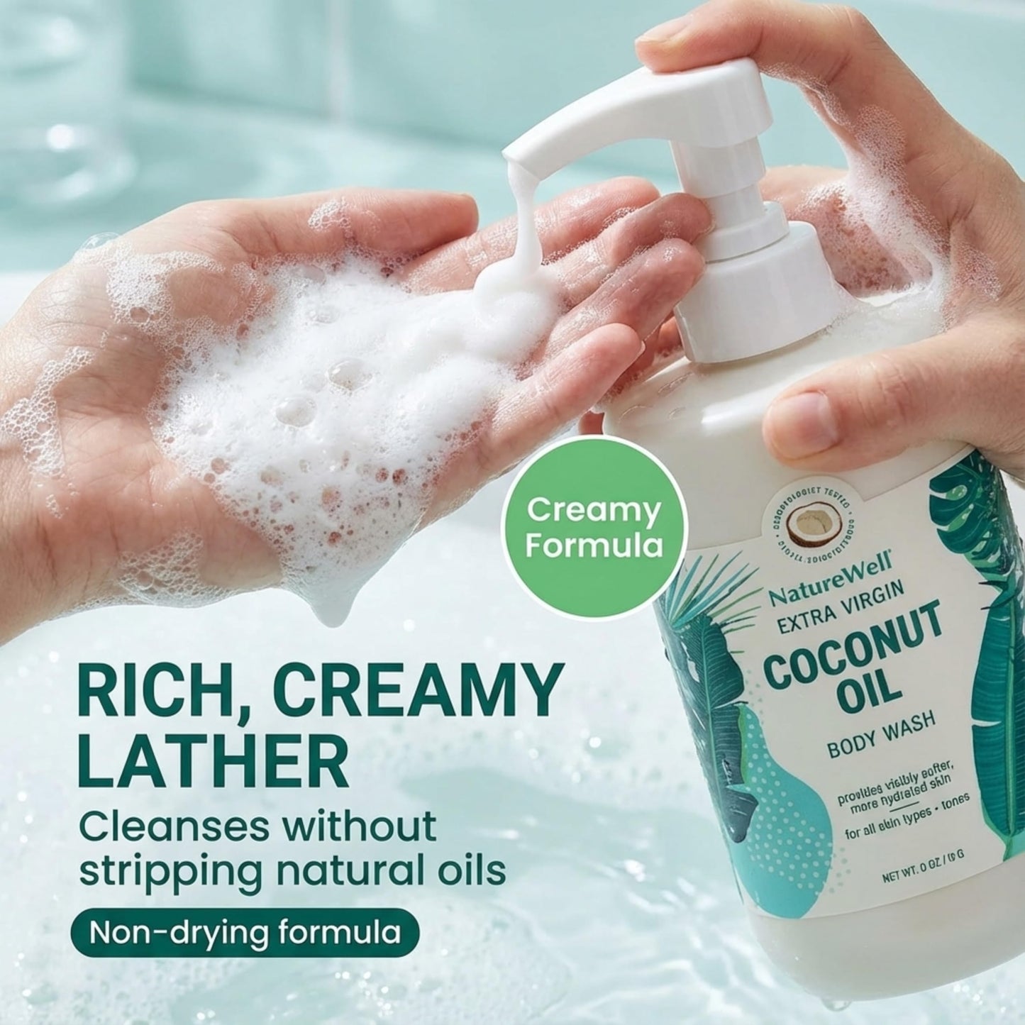 NATURE WELL Extra Virgin Coconut Oil Ultra-Moisturizing Body Wash, Gentle & Creamy Formula Packed with Antioxidants, Vitamins A, C & E, & Squalane Beauty & Personal Care NATURE WELL