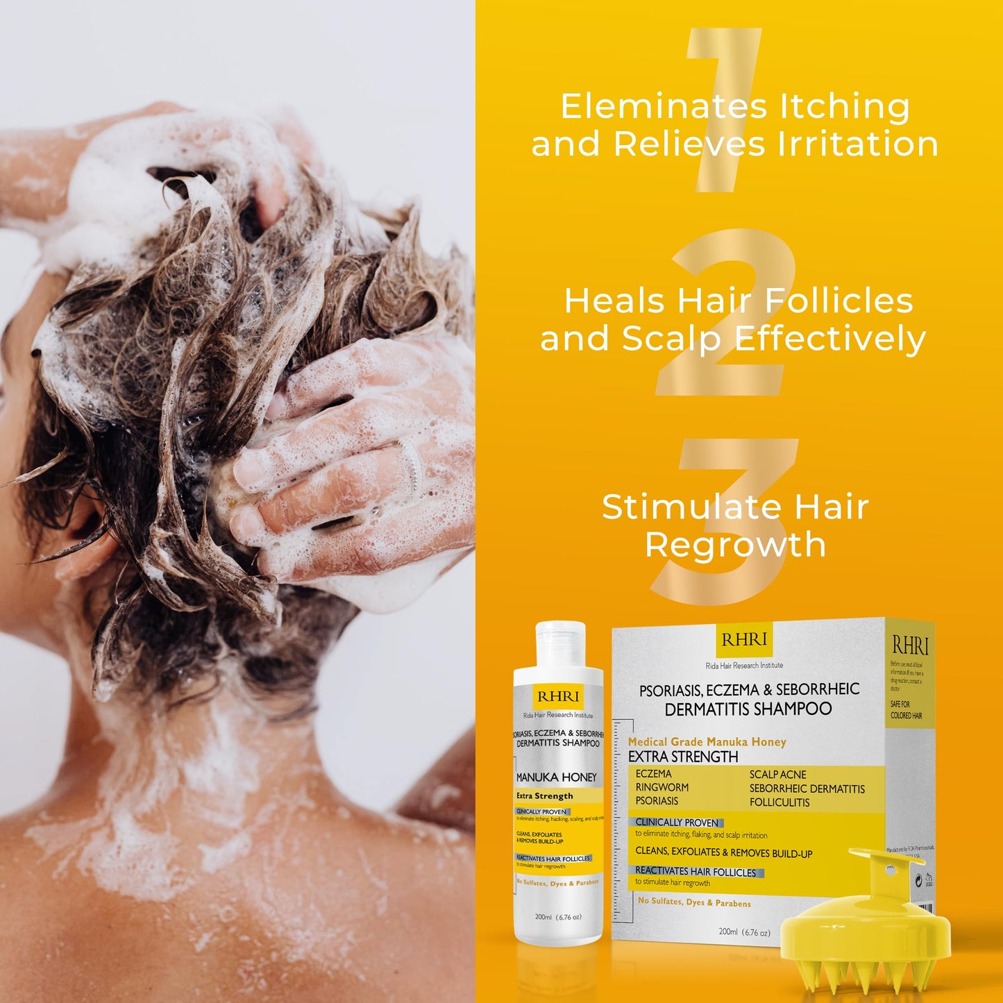 RHRI Psoriasis Shampoo for Men & Women | Itchy Scalp Treatment with Manuka Honey | Best for Eczema, Seborrheic Dermatitis, Ringworm & Folliculitis Beauty and Personal Care Rida Hair Research Institute