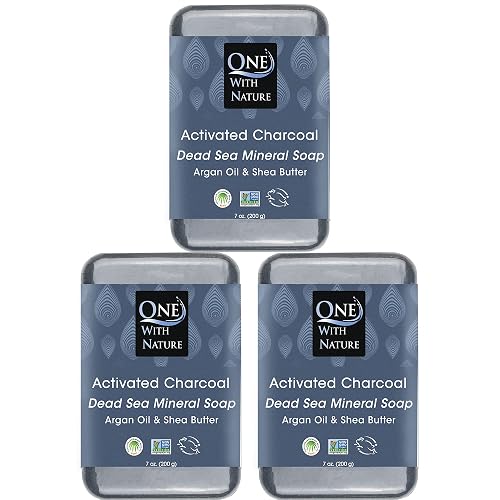 One With Nature Activated Charcoal Soap 7oz 3-Pack - Detoxifying and Exfoliating Charcoal Soap Bar with Dead Sea Salt for Face & Body, for Men & Women Beauty & Personal Care One With Nature