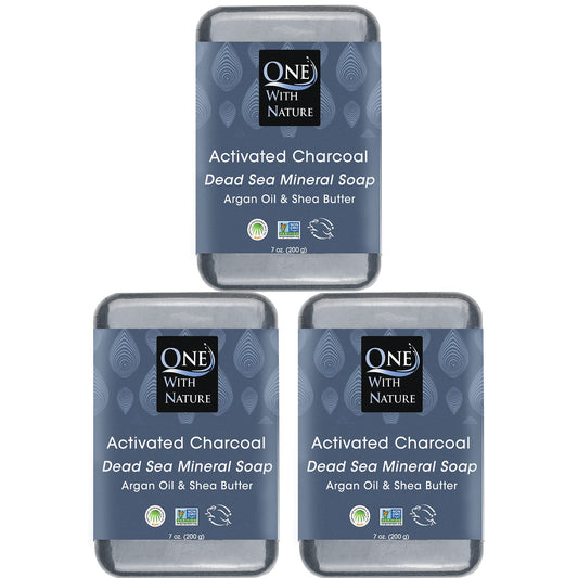 One With Nature Activated Charcoal Soap 7oz 3-Pack - Detoxifying and Exfoliating Charcoal Soap Bar with Dead Sea Salt for Face & Body, for Men & Women Beauty & Personal Care One With Nature