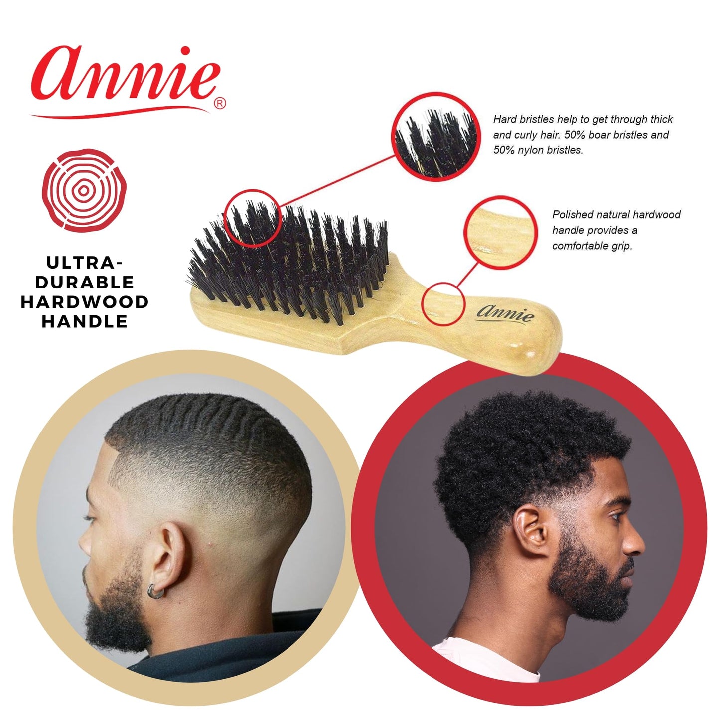 Annie Natural Boar Bristle Hard Club Brush #2061, Reinforced boar bristles, reinforced bristles, wavy hair, straight hair, long hair, short hair, no Beauty & Personal Care Annie