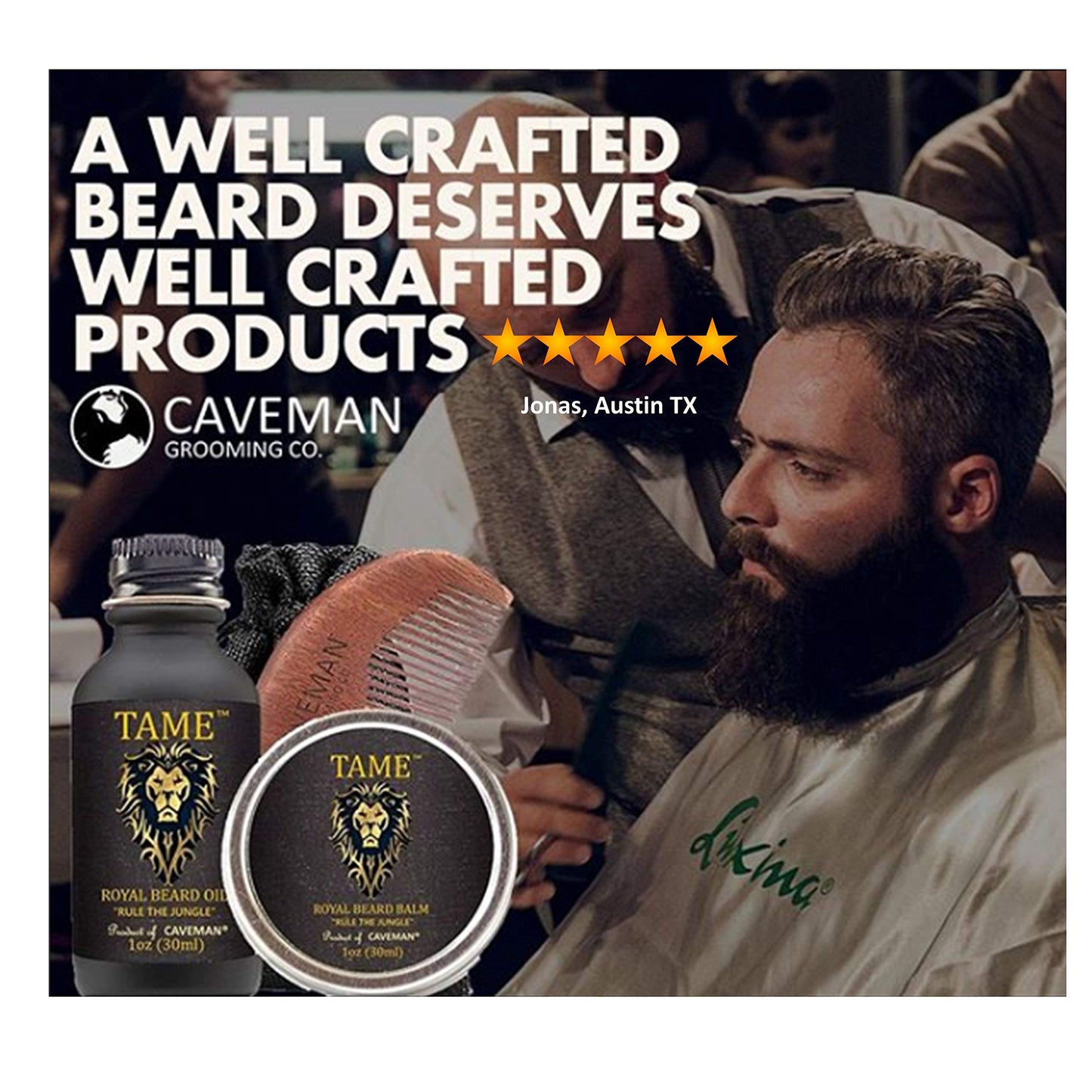 Beard Oil Conditioner 3-in-1 Set by Caveman - Tame and Strengthen with Beard oil and Moisturize with Beard Balm - Smooth and Finish with Beard comb Beauty and Personal Care Caveman Grooming