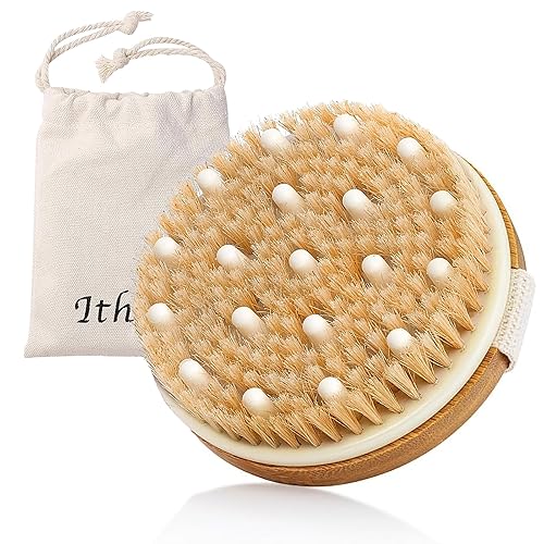 Ithyes Body Brush Dry Brushing Bath Brush Gentle Skin Exfoliate Massage Scrub 100% Nature Boar Bristles Bamboo Wood Improve Blood Circulation Wet Beauty & Personal Care Ithyes