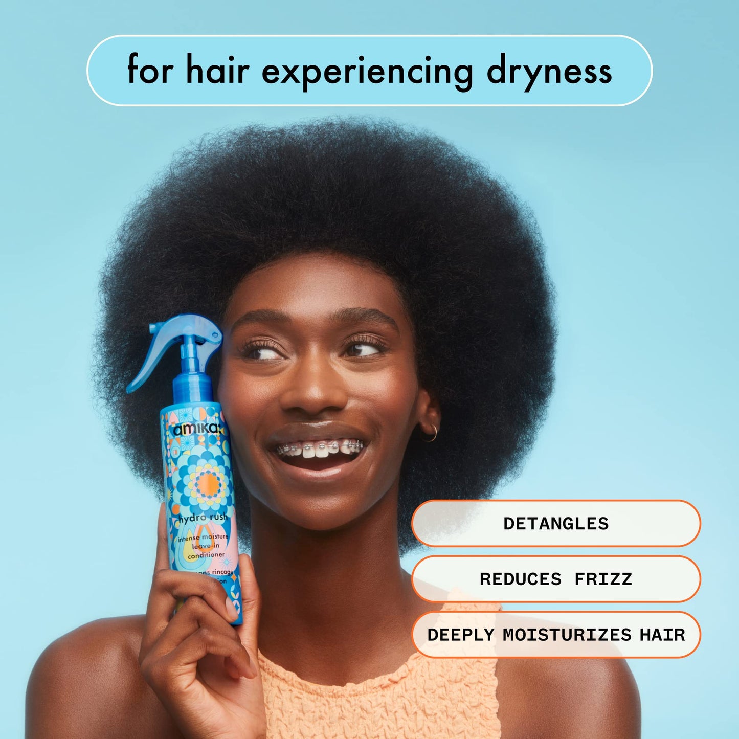 amika Hydro Rush Intense Moisture Leave-In Conditioner with Hyaluronic Acid, 200ml | for all hair types, long-lasting hydration, detangles and reduces Beauty & Personal Care Amika