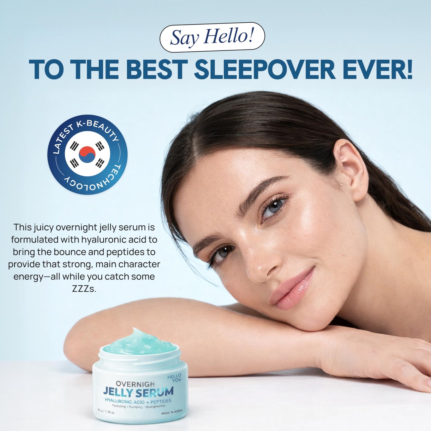 Hello You Hyaluronic Acid & Peptides Overnight Jelly Serum - Dermatologist Tested, Anti Aging, Korean Skin Care - Hydrating, Plumping Glow, 3-In-1 Beauty & Personal Care Hello You