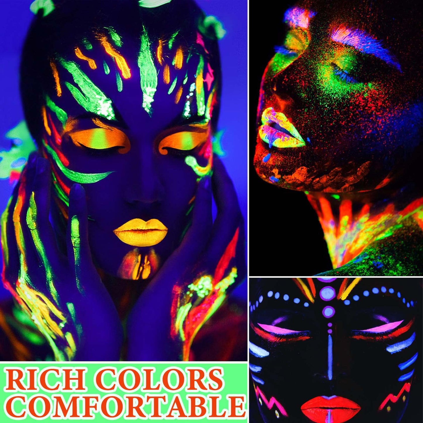 6 Pcs Glow in the Dark Face Body Paint,Blacklight Neon Face & Body Paints,Easily Cleanable Paint Set Neon Makeup Glow in the Dark Party Supplies Beauty & Personal Care BKPPLZP