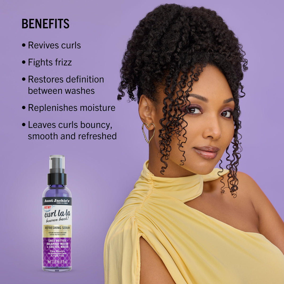 Aunt Jackie's Curls & Coils Curl La La Bounce Back Refreshing Serum, 4 fl oz - Triple Moisture to Revitalize Curls and Fight Frizz