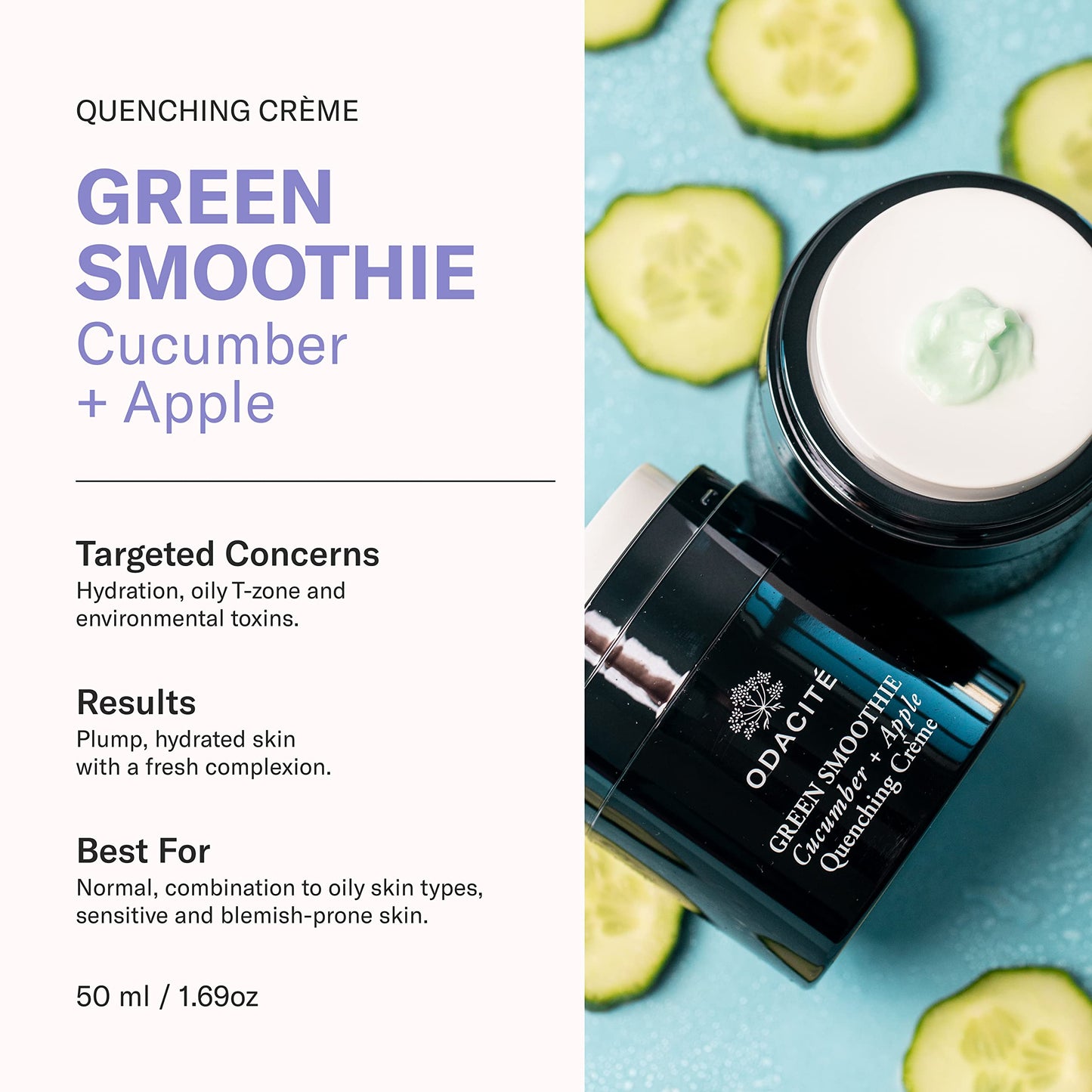 ODACITE Hydrating Face Moisturizer - Green Smoothie Quenching Creme, Face Cream - Moisture Locking Face Cream is Lightweight & Non-Greasy - Cucumber Beauty & Personal Care ODACITE