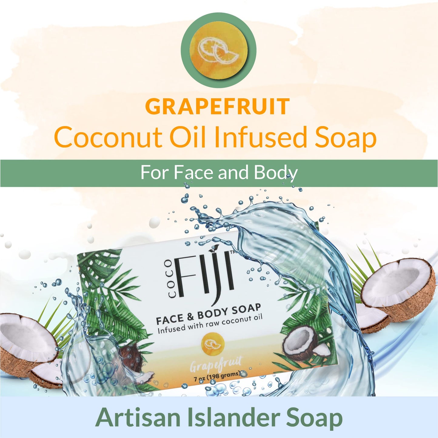 Coco Fiji Soap Bar for Face and Body Infused With Organic Coconut Oil, Grapefruit, Essential Oil, Natural Soap for Moisturizing & Pore Purifying Skin Beauty & Personal Care Organic Fiji