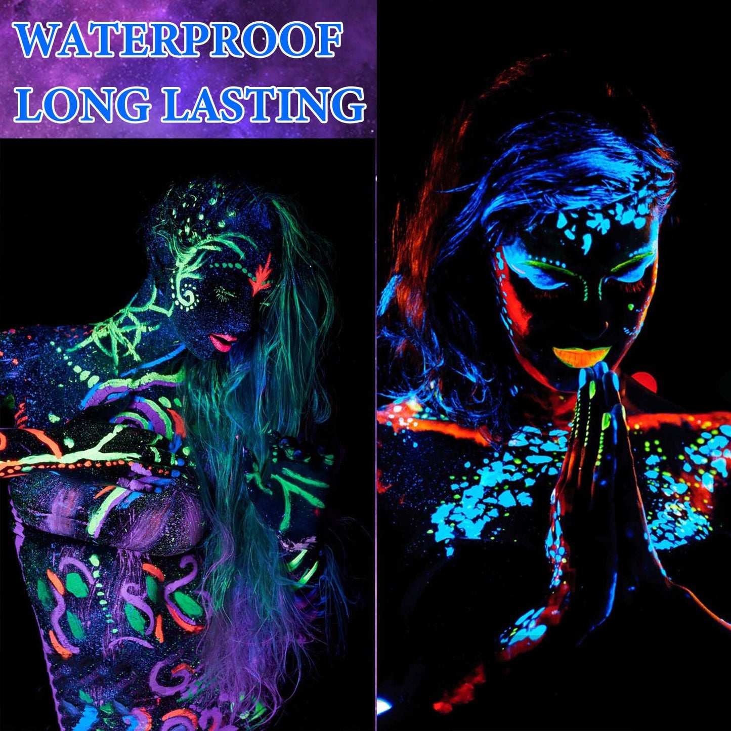 WYBLZPXZ 12 Pcs Glow in Dark Face Body Paint,Black Light Glow Makeup Set Neon Fluorescent,Glow Blacklight Body Face Paint Set Face Painting for Music Beauty & Personal Care WYBLZPXZ