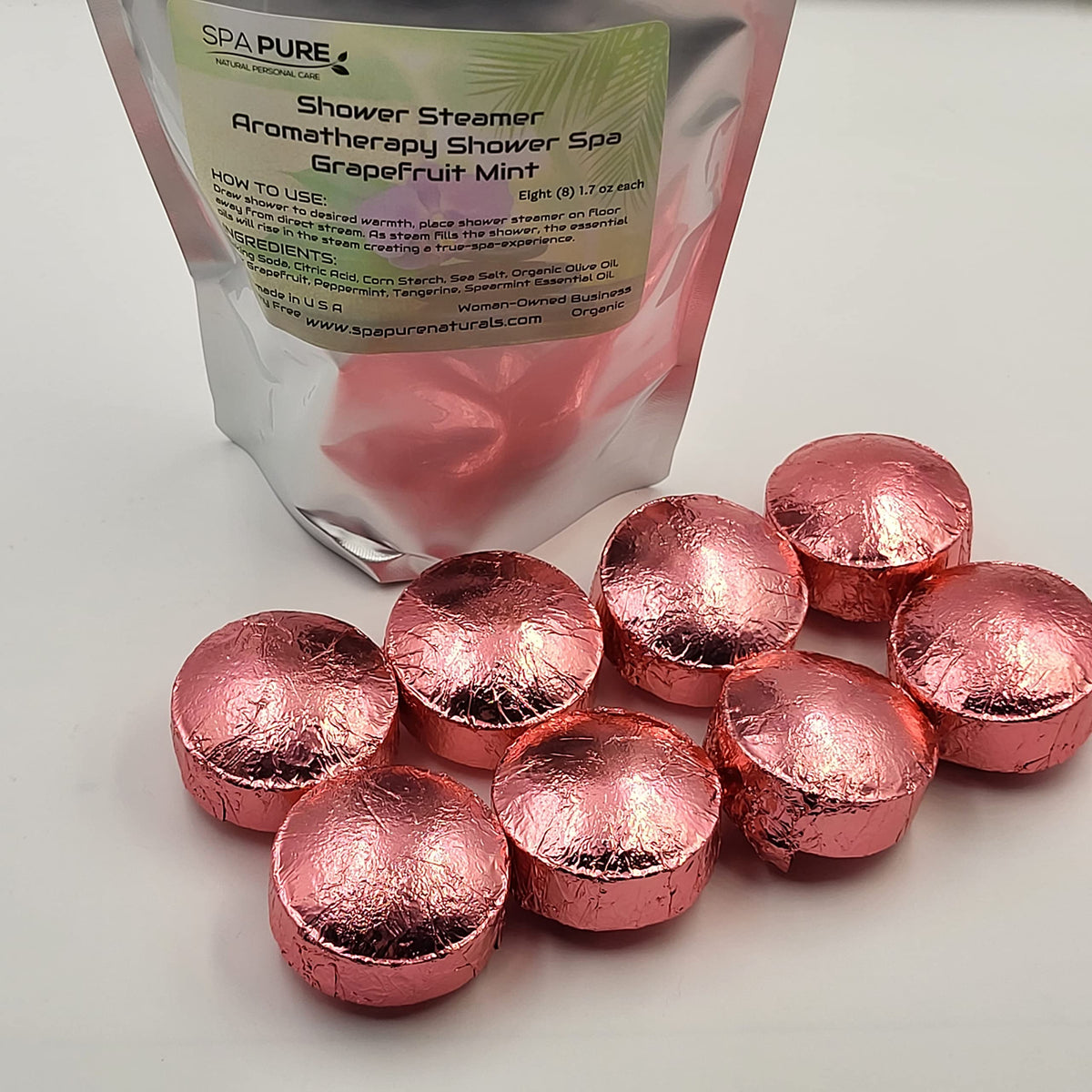 Grapefruit Mint Aromatherapy Shower Bombs: USA Made with 100% Natural/Organic Essential Oils - Transform Your Shower (8 Count) Pack of 1 Beauty & Personal Care Spa Pure