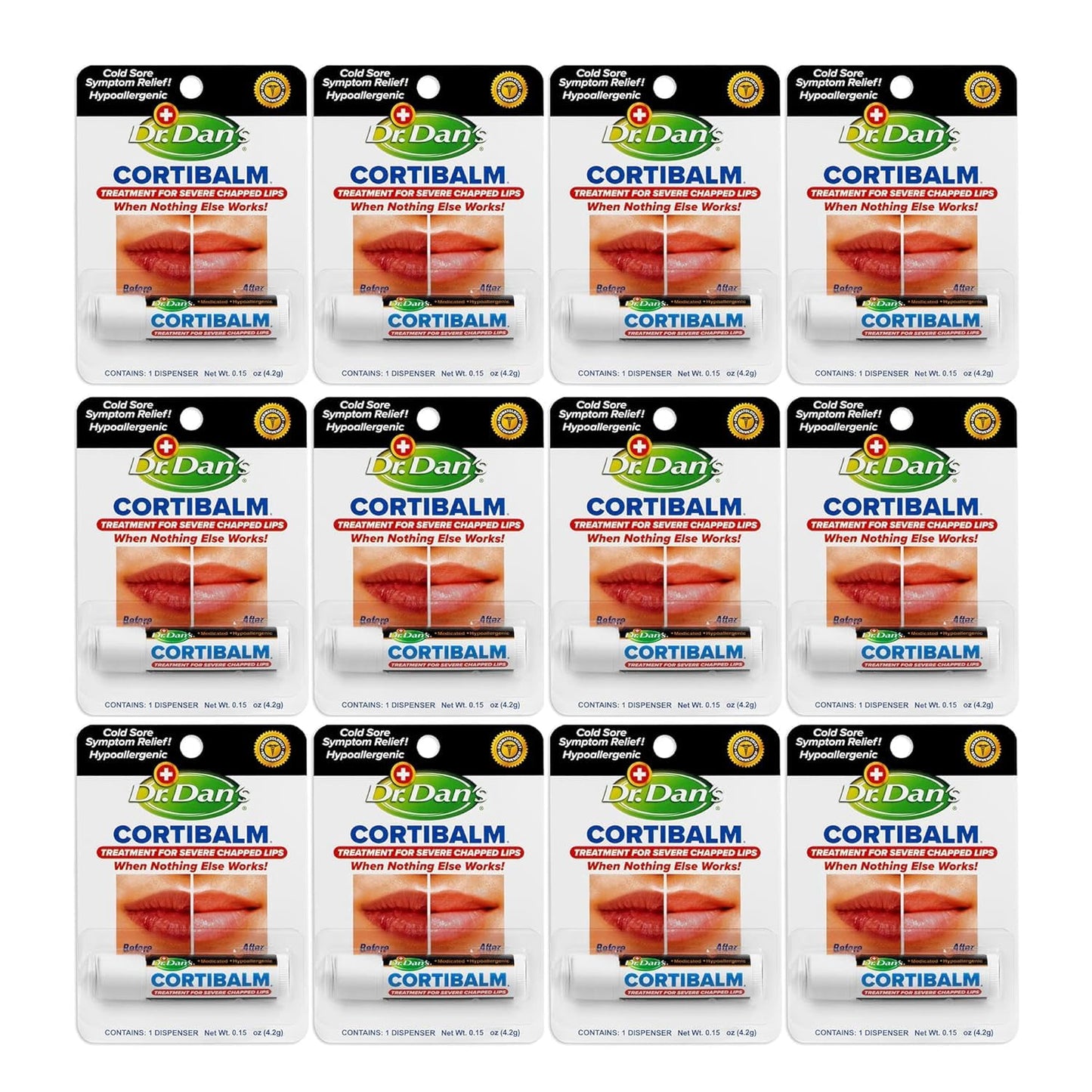 Dr. Dan's Cortibalm 12 Pack for Dry Cracked Lips - Healing Lip Balm for Severely Chapped Lips - Designed for Men, Women and Children - 12 Pack Beauty and Personal Care Dr. Dan's