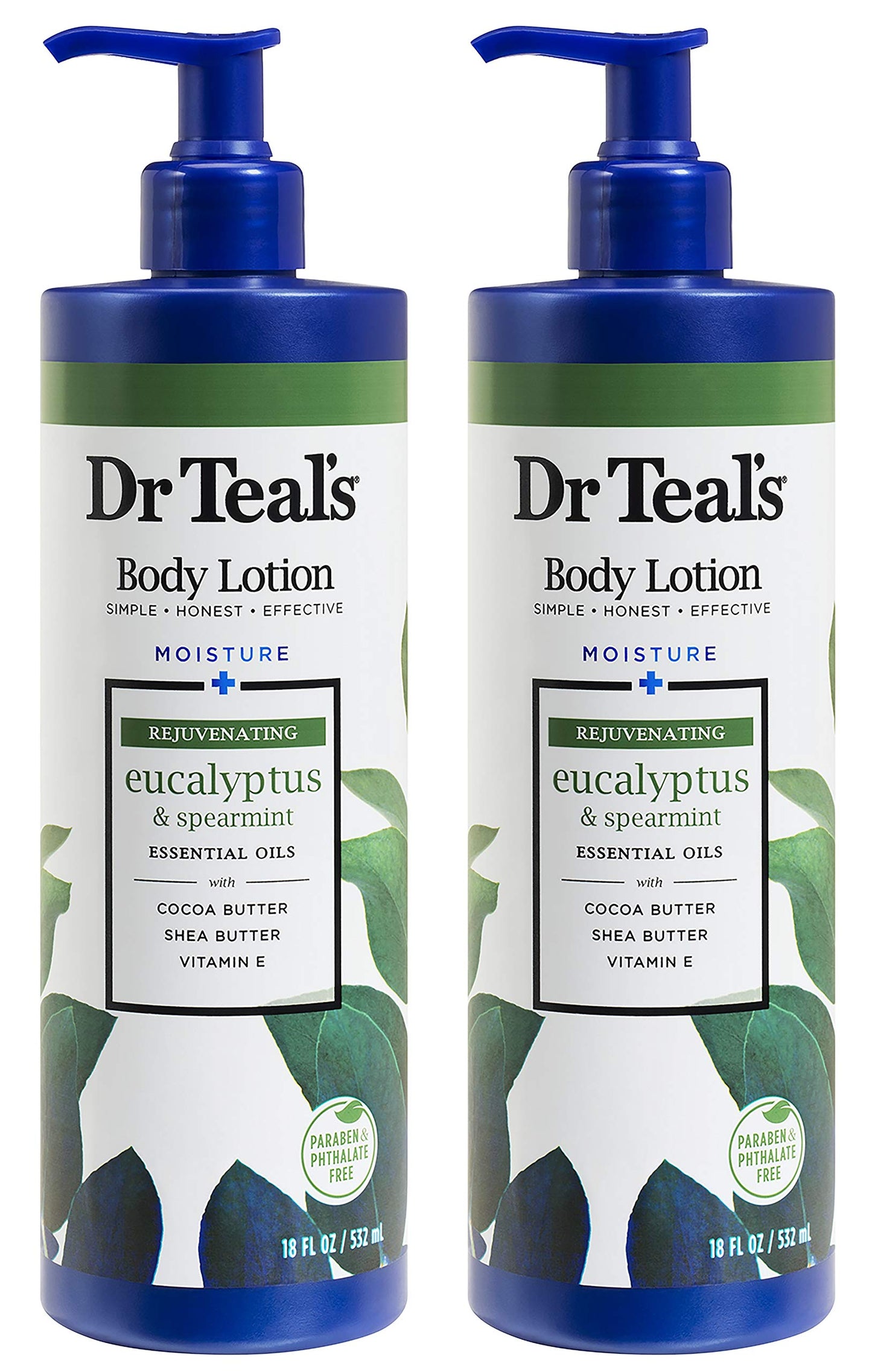 Dr Teal's Body Lotion - Moisture Plus - Rejuvenating Eucalyptus & Spearmint Essential Oils, 18 Fl Oz 2-Pack (36 Fl Oz) Beauty & Personal Care Dr Teal's