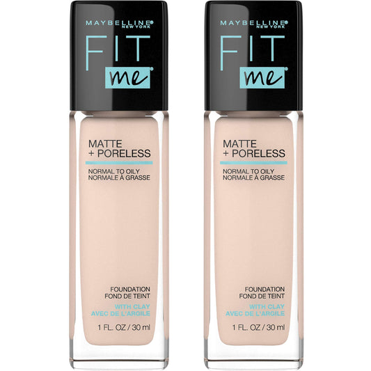 Maybelline New York Fit Me Matte + Poreless Liquid Oil-Free Foundation Makeup, 112 Natural Ivory, 1 Fl Oz x 2 Count
