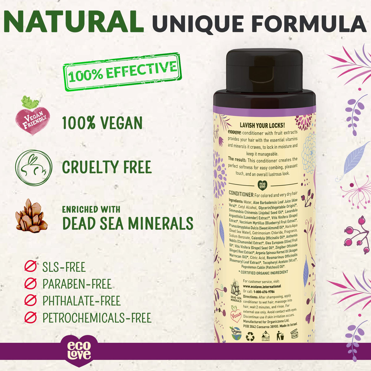 ecoLove Vegan Conditioner with Organic Lavender Extract, 17.6 oz