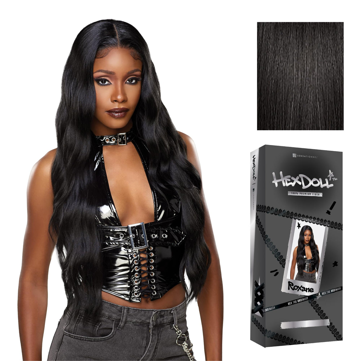 Sensationnel Hexdoll 13x4 LaceWig-Roxane, 1B OFFBLACK