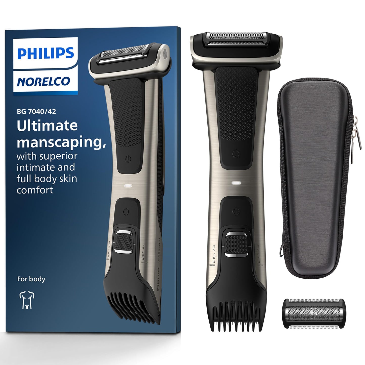 Philips Bodygroom 7000 Series, Showerproof Groin and Body Trimmer for Men, Precise Body Grooming, Adjustable Comb, Safe Even Below The Belt, 80 Min Beauty and Personal Care Norelco