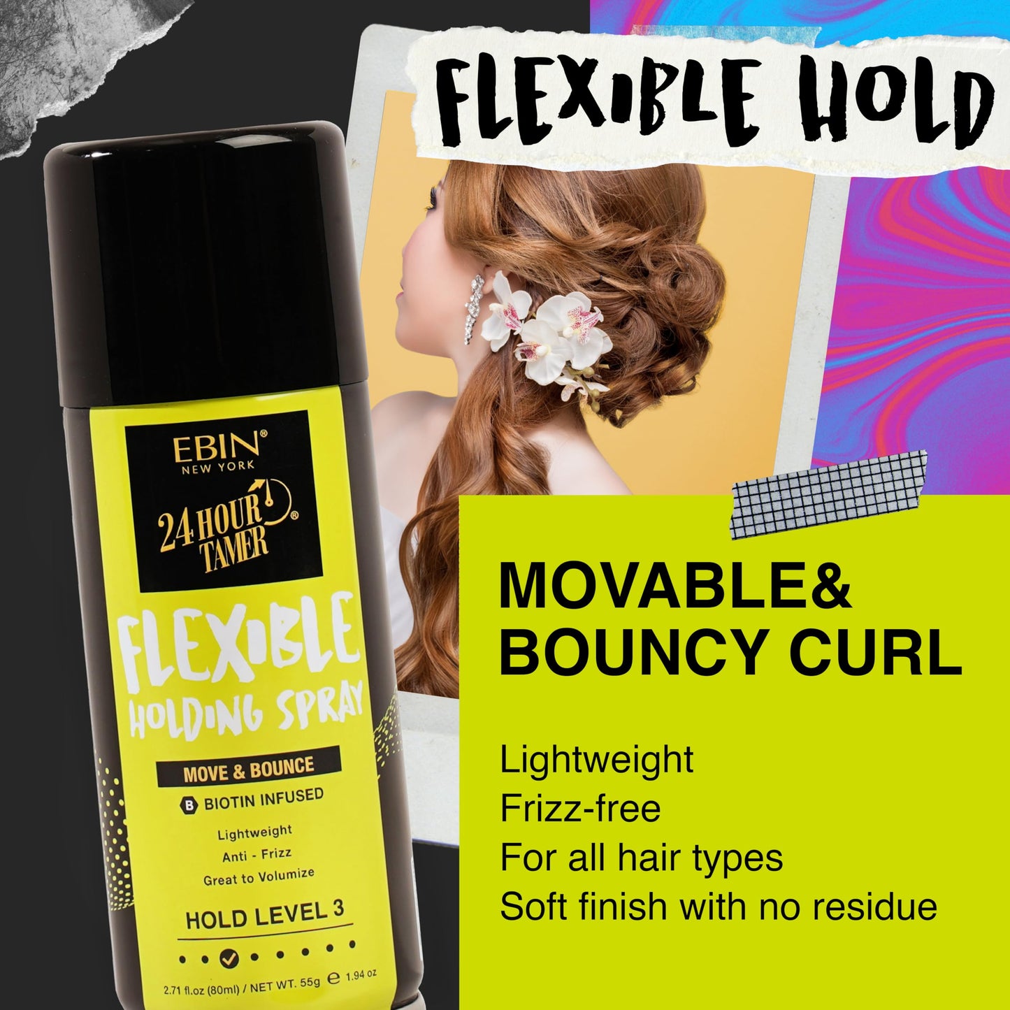 EBIN NEW YORK 24 Hour Tamer Flexible Holding Spray - Move & Bounce 1.94oz/ 80ml | Tames Frizz & Flyaway, Gives High Shine & Volume, All Day Hold Beauty & Personal Care EBIN NEW YORK