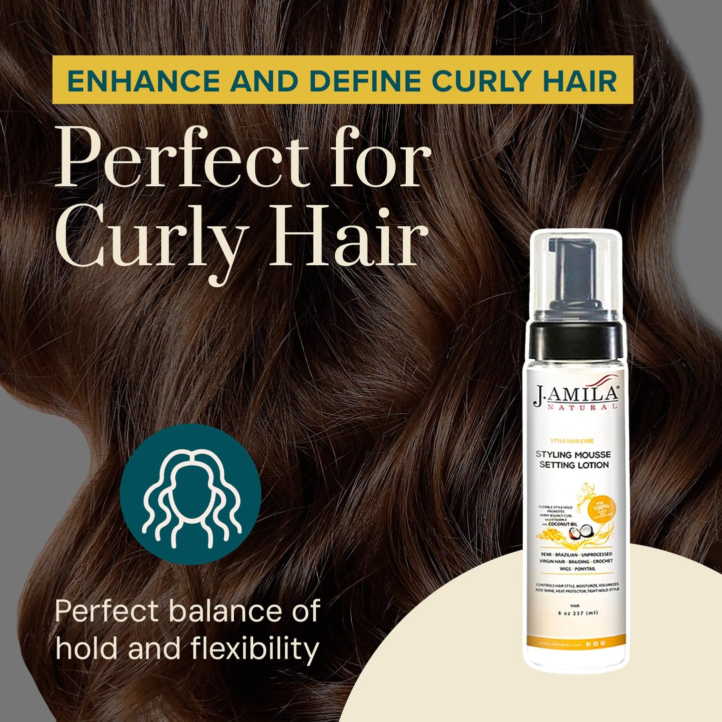 J. AMILA Styling Mousse for Curly & Wavy Hair - 8oz (237ml) Frizz Control & Long-Lasting Hold with Nourishing Coconut Oil - Defines Curls, Adds Volume Beauty & Personal Care J. AMILA