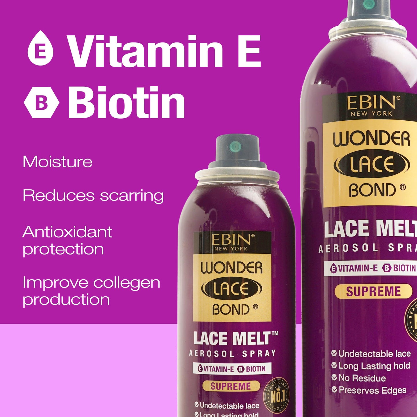 Wonder Lace Melt Aerosol Spray - Vitamin E Biotin Infused 2.7 fl.oz./80ml Preserves Edges & Undetectable Lace Long lasting hold No Residue glueless Beauty & Personal Care WONDER LACE BOND
